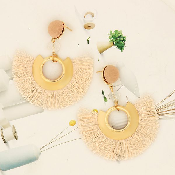 

2018 europe and america popular ornament exaggeration retro creative fan-shaped tassel earring retro ethnic ear stud women's, Silver