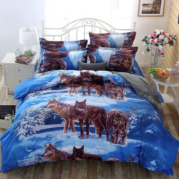 

3d wolf twin  king bed quilt duvet cover pillow case bedroom bedding set hot