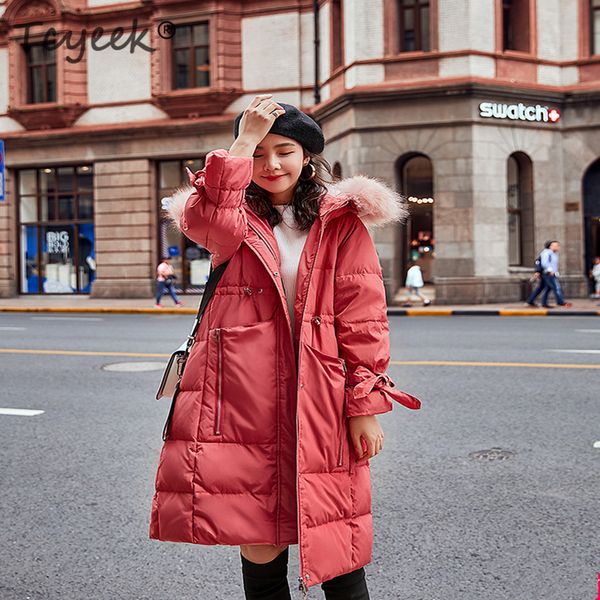 

tcyeek winter jacket women down coat female 80% duck down jacket womens long coats fit warm large fur hooded clothes 2019 lw1551, Black