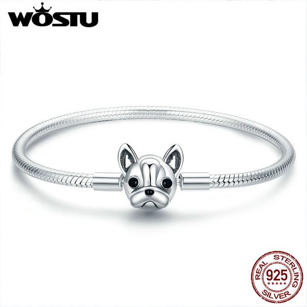 

wostu fashion 925 sterling silver french bulldog charm bracelet for women fit original brand diy beads bangle jewelry cqb075, Golden;silver
