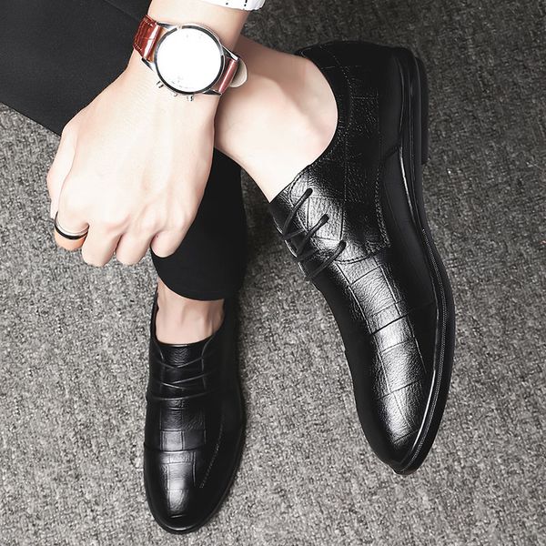 

designer casual business gentleman mens shoes formal wedding shoes leather luxury mens shoes size 36-47, Black
