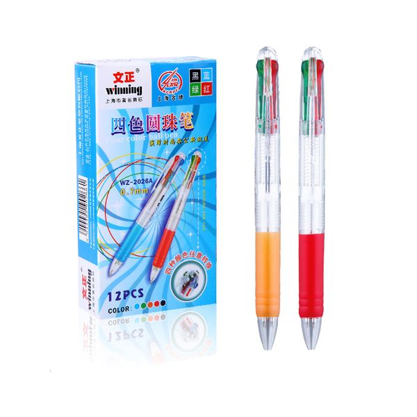 

60 pcs student 0.7mm profession 4 in 1 ballpoint pen creative 4 colors ball point pen for kids office school supply, Blue;orange