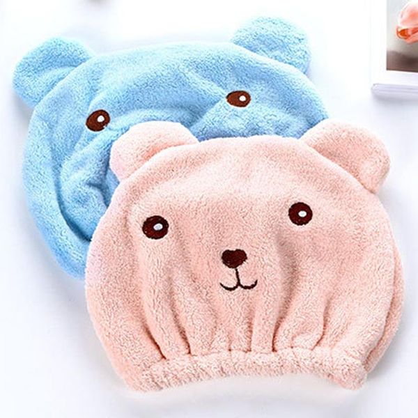

wholesale quickly dry hair cap bath accessories cute bear shower cap for hair wrapped towel microfiber shower hats bath caps superfine dh605