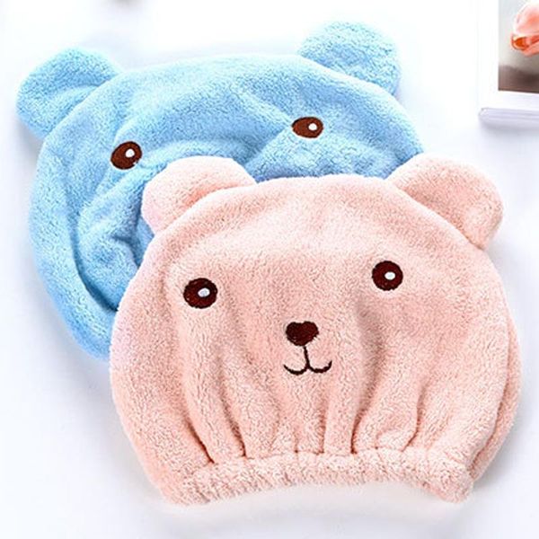 Оптовая продажа Быстро Сухие Шапки для Волос Аксессуары для Ванны Cute Bear Шапочка для душа для Волос Завернутые в Полотенце Микрофибры Шапочки для Душа Банные Шапки Superfine DH605