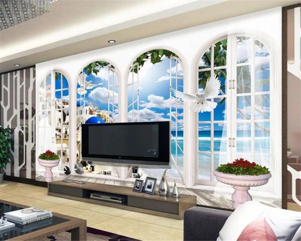 

3d wallpaper mural european arches mediterranean landscape 3d background wall beautifully decorated environmental protection wallpaper