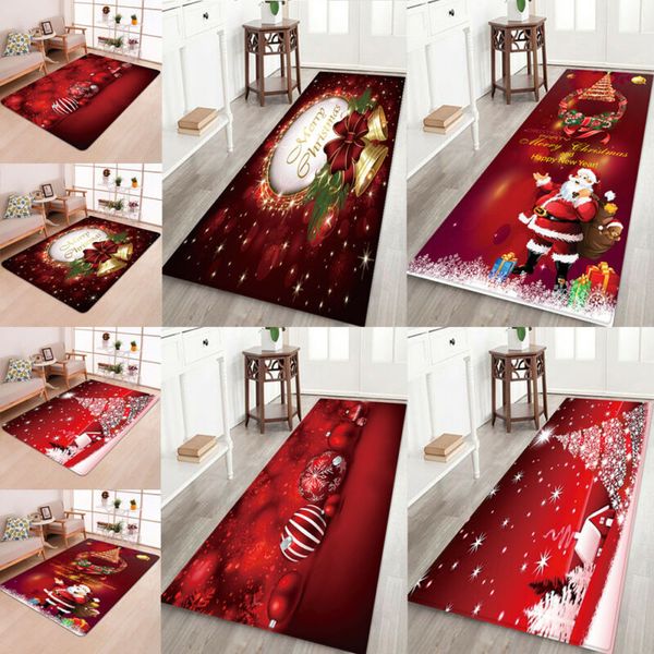 

3d christmas santa claus anti-slip kitchen room floor mat flannel carpet rug living room floor mat xmas festive decoration 2019
