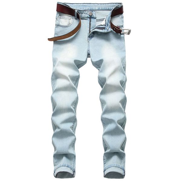 

men casual jeans slim denim pants bleached scratched pencial pant fashionable plus size 40 42 high quality, Blue