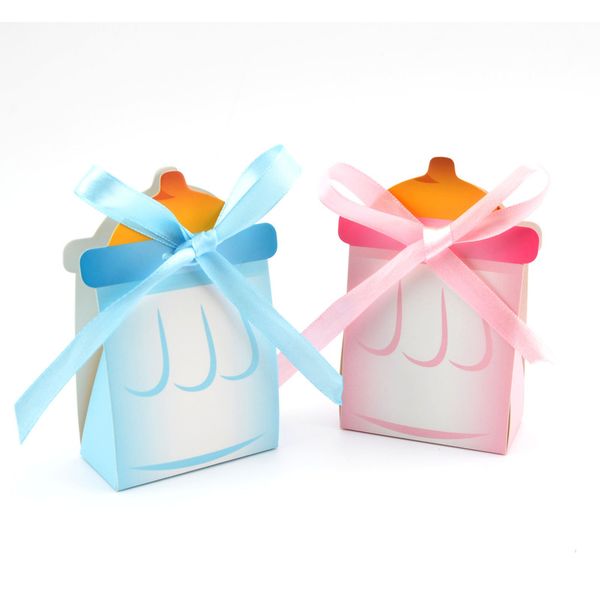 

50pcs creative pink blue paper box baby bottle shape full moon candy boxes for kids party decorations girl boy gift ideas bag