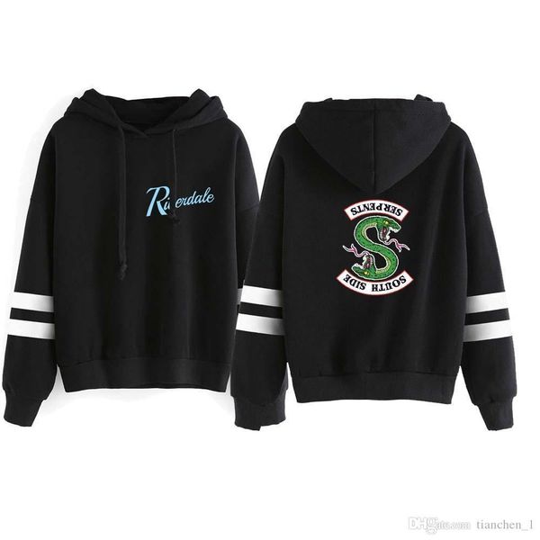 

new riverdale hoodie sweatshirts south side serpents hoodie women long sleeve striped pullover harajuku streetwear, Black