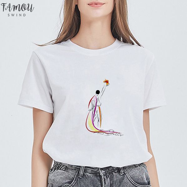 

freddie mercury the queen band t shirt women living on my own hipster t shirt vintage female casual harajuku tee, White