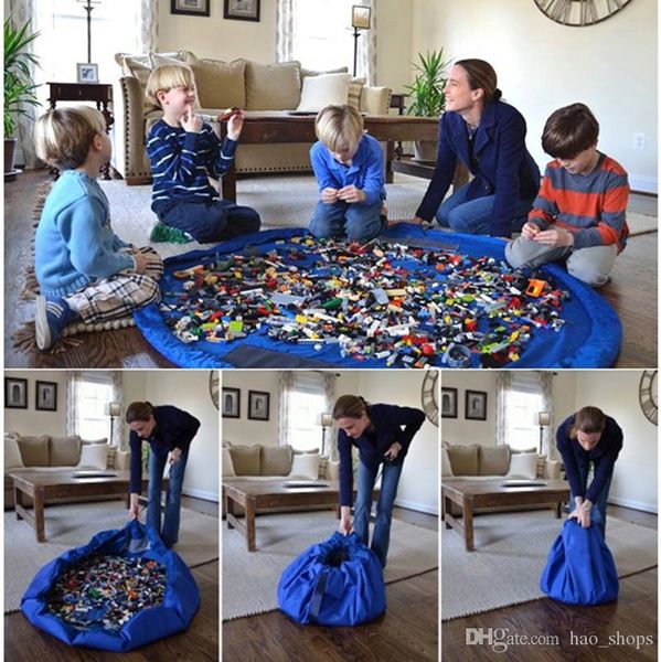 

1.5m kids play mat toys storage bags organizer foldable round playing mat blanket rugs portable toy boxes waterproof beach travel pouch bag