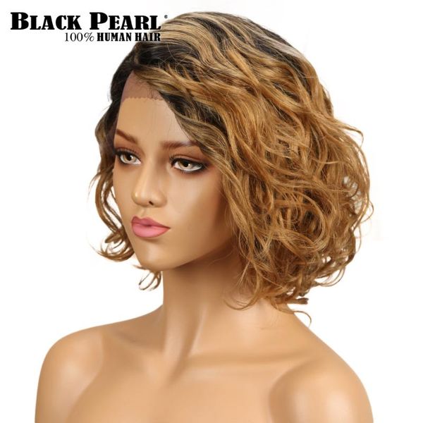 

black pearlnatural wave human hair lace wigs for black women l part peruvian remy hair natural wave lace wig 14 inch, Black;brown