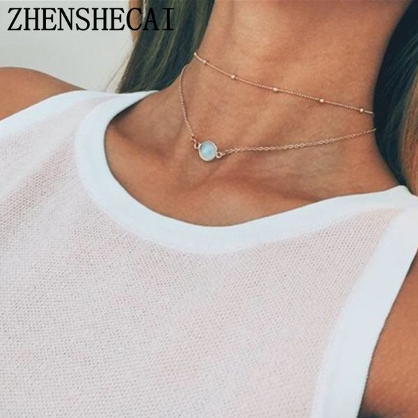 

korean jewelry simple imitation gem double section ladies chain clavicle short necklace necklace statement necklaces and pendant, Golden;silver