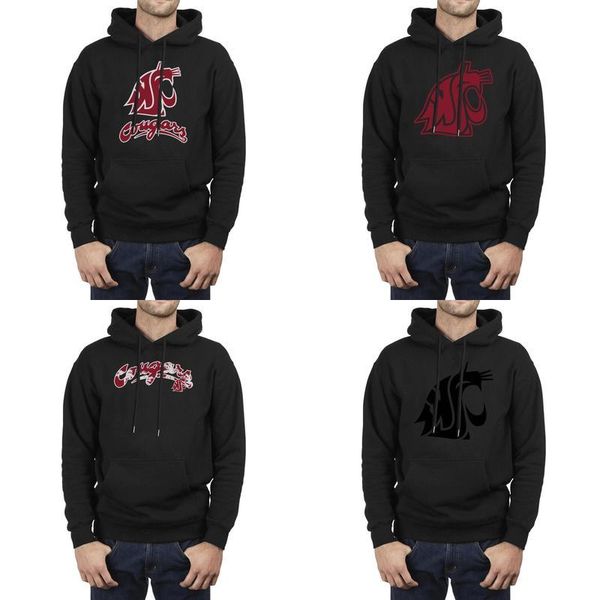 

fashion men washington state cougars football logo black fleece sweatshirt design pocket friends hoodies coconut tree core smoke gold