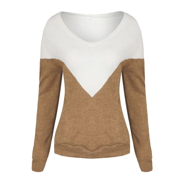 

women's clothing wholesale lady v-neck features color matching design long-sleeved female shirt, White