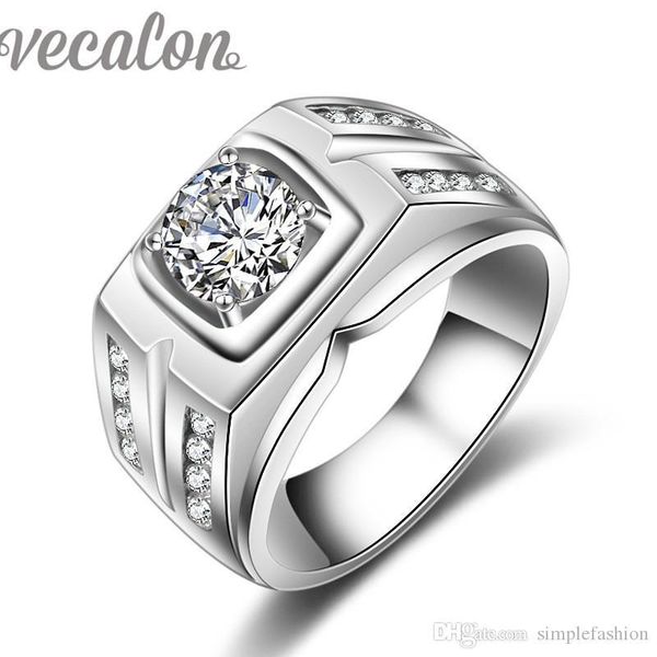 

vecalon handmade обручального обручальное кольцо для мужчин solitaire 2ct имитация алмазов cz 925 серебра мужской партии кольца, Slivery;golden