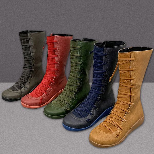 

winter boots women 2019 vintage leather shoes woman casual lace-up zipper round toe fashion shoe women boots zapatos de mujer, Black