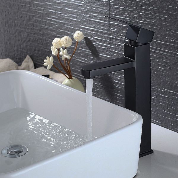 

black bathroom washbasin mixer faucet deck mounted water mixer tapware squared style 2 height for under & counter