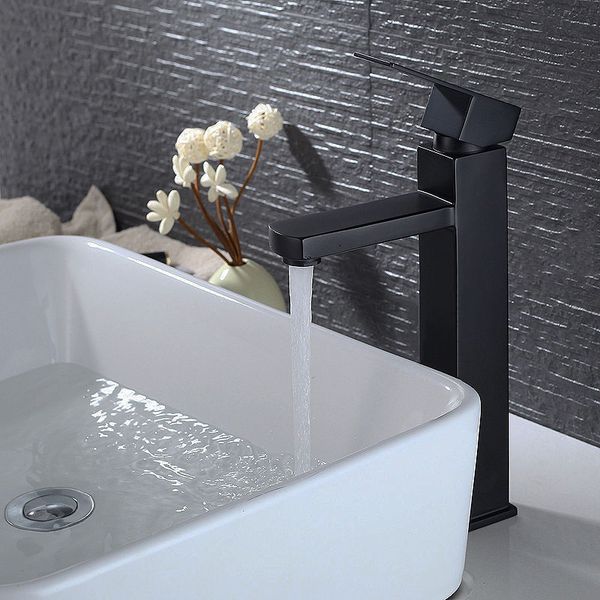 

Black Bathroom Washbasin Mixer Faucet Deck Mounted Water Mixer Tapware Squared Style 2 Height For Under & Top Counter
