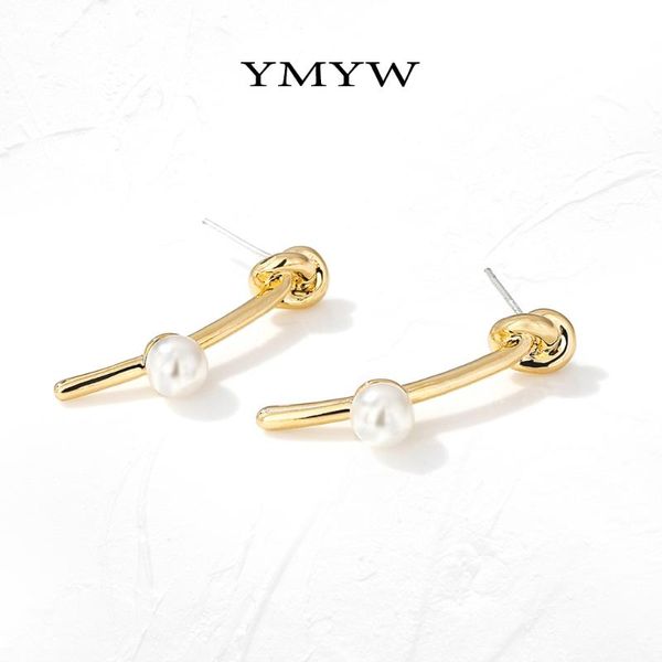 

ymyw minimalist gold metal stud earrings statement imitation pearls earrings simple geometric jewelry for women orecchini gift, Golden;silver