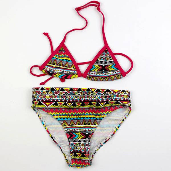 

national ethnic style girl print swimsuits bikinis set girls 2 pieces biquini sets girls children swimwear kids bathing suits