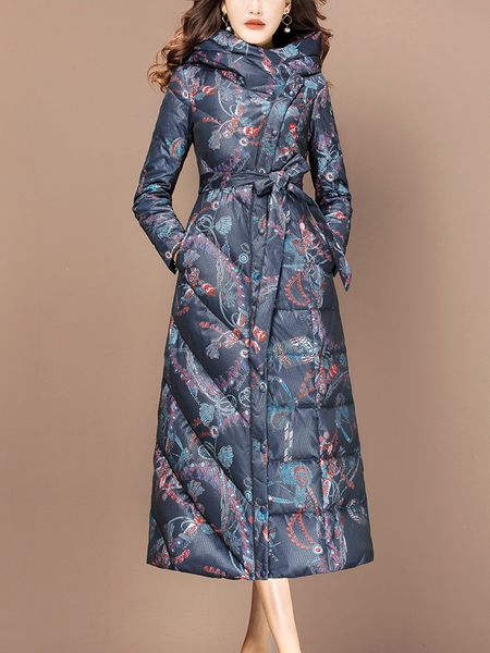 

luxury printed women down coat thick warm slim fashion down jacket large size hooded long women winter coat outwear g729, Black