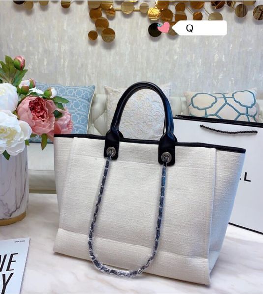 

2020 ladies design monochrome monogrammed embroidered shopping bag leather chain bag cross-body beach bag size 38*30cm