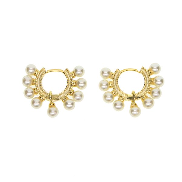

brand classic 9pc pearl hoop earrings for women daily wear white pink rose freshwater natural pearl s925 silver earrings, Golden;silver