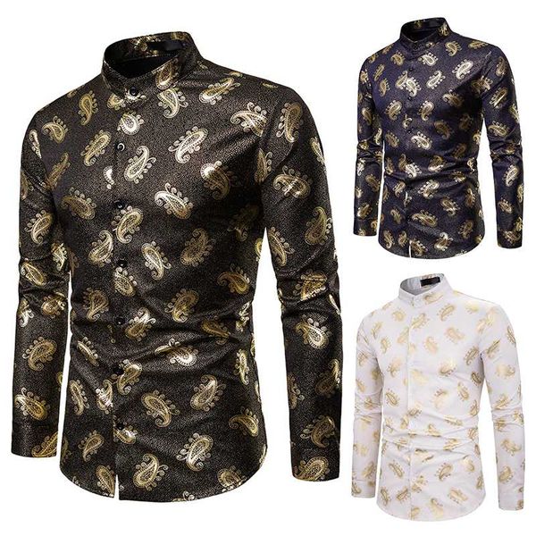

shirt men hipster luxury black gold bronzing printed slim long sleeve dress shirt wedding nightclub hip hop party prom shirts, White;black