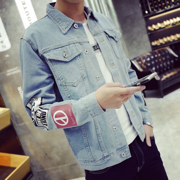 

large size graffiti denim jackets printing loose basic men coats number 8 oversize bomber jacket korean harajuku student, Blue;black