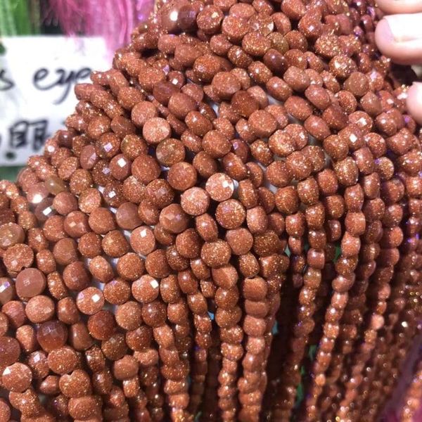 

natural stone gold sand beaded faceted oblate shape loose spacer beads for jewelry making diy necklace bracelet accessories