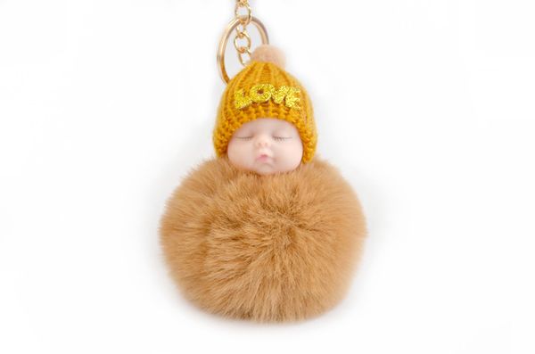 

love rabbit fur sleep of the lovely baby shape plush dolls key chain for women handbags accessories simulation cartoon key ring, Slivery;golden