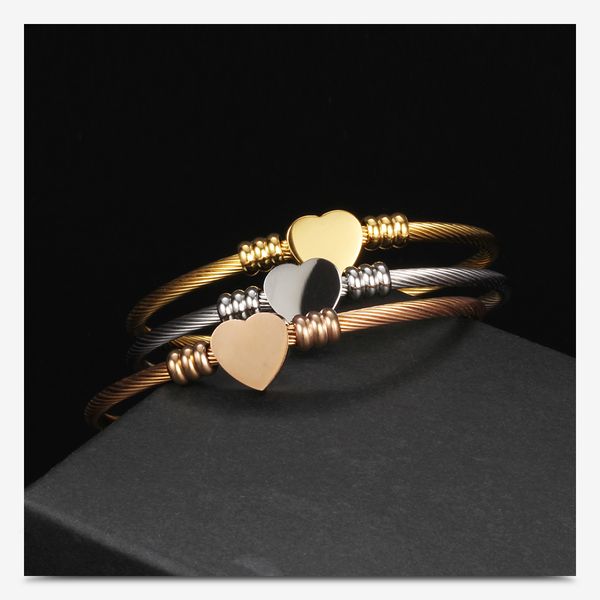 

heart stainless steel charm bracelet&bangles custom name p women men gold color wire open adjustable cuff wristband sl-116, Black