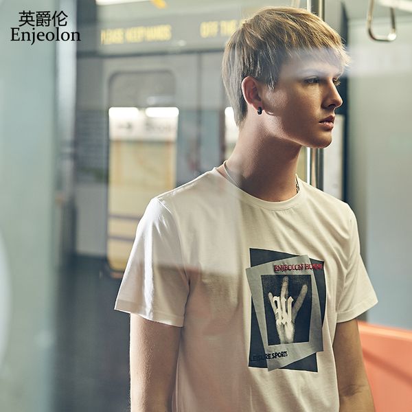 

enjeolon нового t shirt men summer fashion о шее майк сольет мужчина футболки прохладной печать футболки топы тис 3xl t8152, White;black