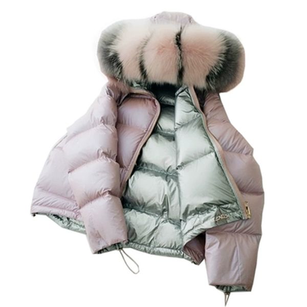 

fashion double side wear down jackets big fur collar hooded down coat 90% white duck parkas outwears yp2152, Black