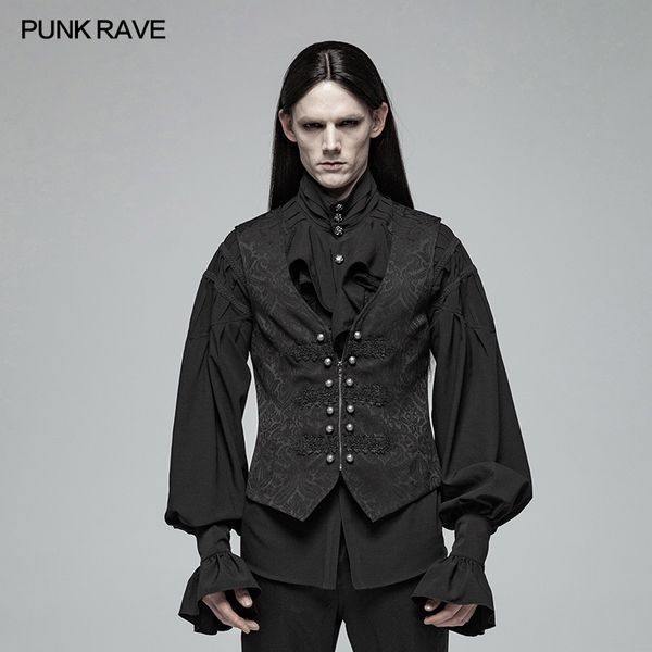 

punk rave men gorgeous gothic retro waistcoat fashion steampunk metal buckle vest victorian men's jacquard vest waistcoat, Black;white