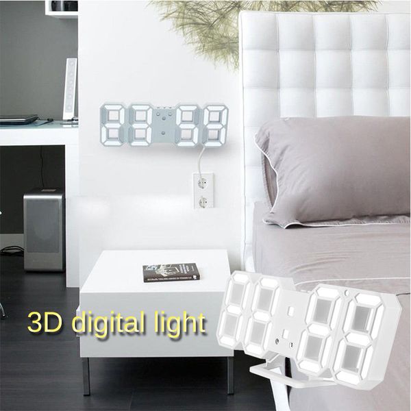 

modern digital 3d led wall clock alarm clocks snooze clock with 12/24 hour display qp2