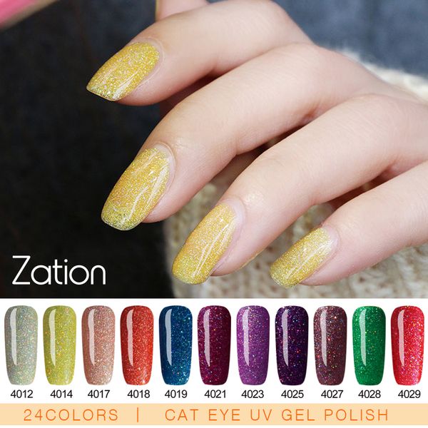 

zation 7ml neon glitter nails long lasting 19 color nail gel polish soak off uv the colours of the rainbow neon gel varnish, Red;pink