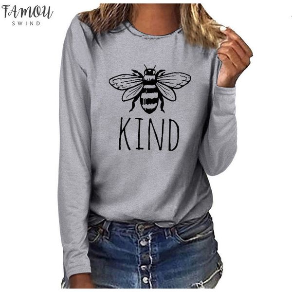 

bee printed t shirt женщины плюс размер письмо tee shirt femme дамы повседневный длинным рукавом камиза feminina женщины тенниска, White