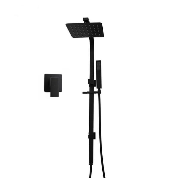 

lifetime warranty solid brass bathroom 8" rainfall handheld shower head sliding rail set matte black mixer tap diverter