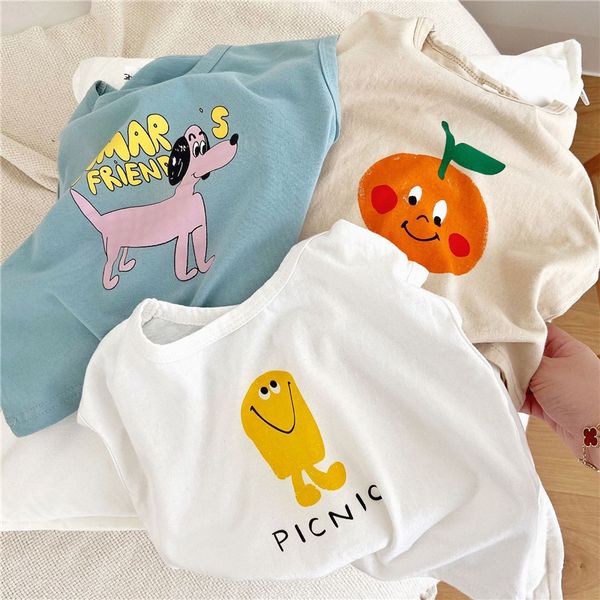 

enkelibb toddler girl boy summer t shirt fashion cartoon pattern casual style baby korean kids cotton t shirts brand design, Blue