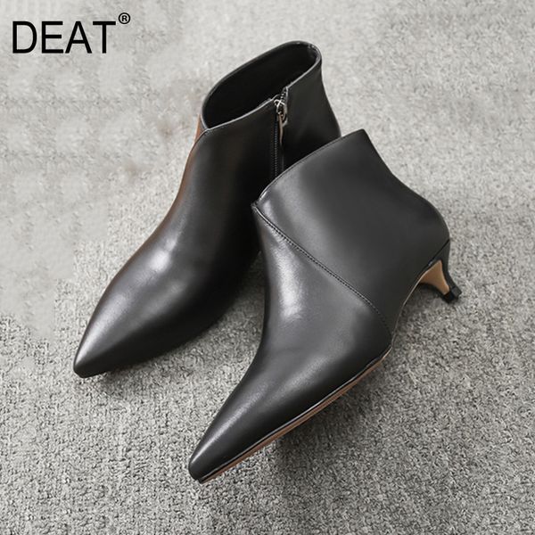 

deat] 2019 sharp toe side zipper temperament pu leather velvet shoes women thin heels short boots new autumn winter tide 10e726, Black