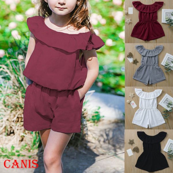 

toddler baby girls fashion romper one-pieces off shoulder casual summer romper girls solid clothing, Blue