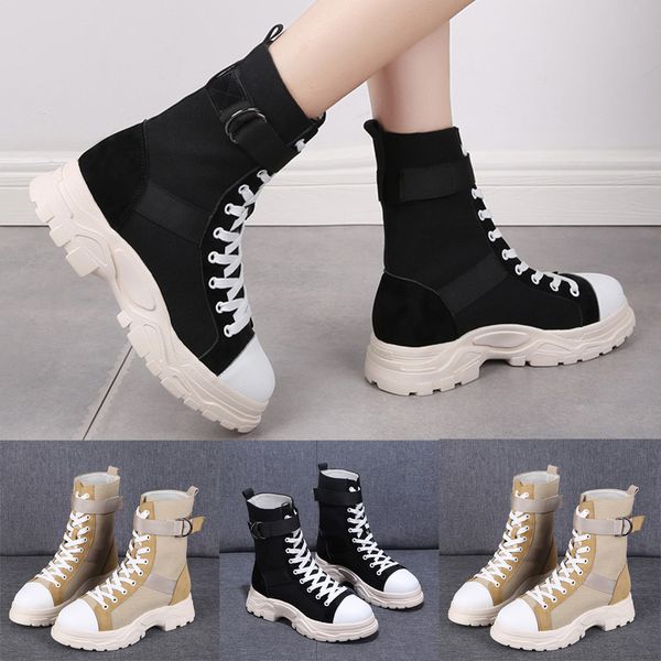 

muqgew women boots new fashion cross-tied shoes boots mixed color buckle round toe casual students zapatos de mujer 2019, Black