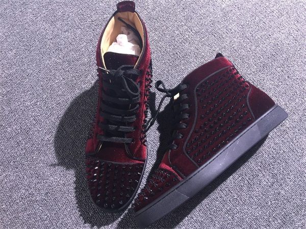 

wine-red,blue velvets leather spikes red bottom sneakers shoes men,women luxury casual party wedding dress winter fashion leisure flats, Black