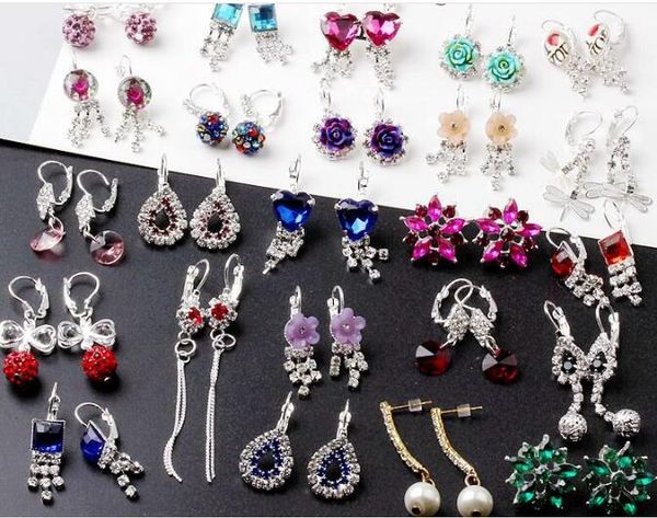 

10pairs/lot mix style crystal zirconia earring dangle chandelier for craft fashion jewelry gift ep001, Silver