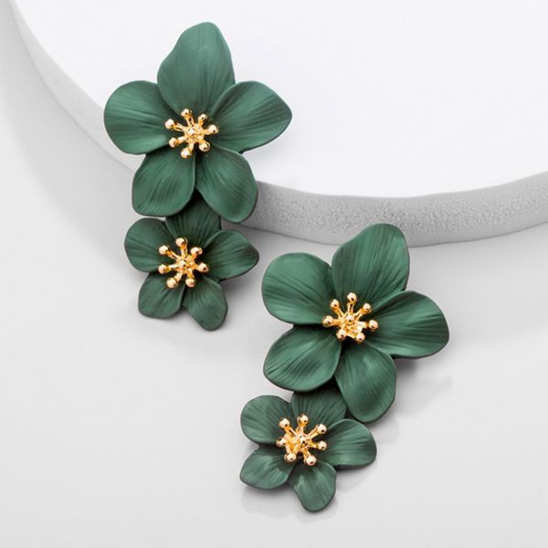 

fresh flowers double earrings alloy dripping oil earrings fashion big, Silver