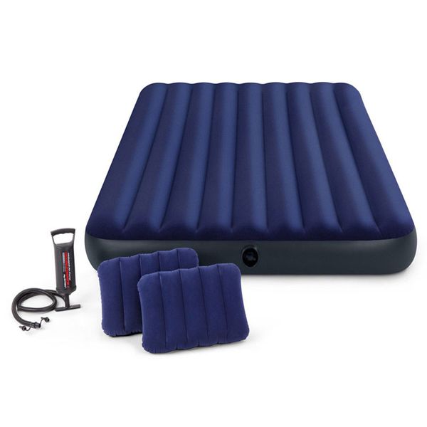 

intex 68765 152*203*22cm luxury dark blue flocking stripes 2-3 people thickening air mattress air bed beach inflatable mat