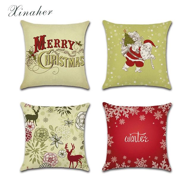 

green background santa claus red deer rumor theme linen pillow case cushion cover throw pillow car home pillowcase