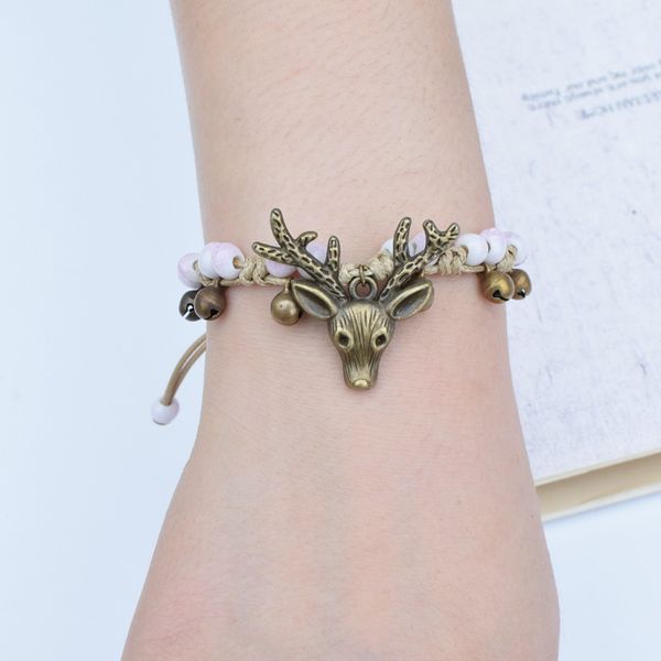 

fashion trendy ceramic womens bracelet gold deer horn beaded bracelet cool creative hand-woven bead bracelet, Black